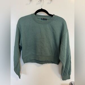 Zara Women's Sage Green Cropped Hoodie
